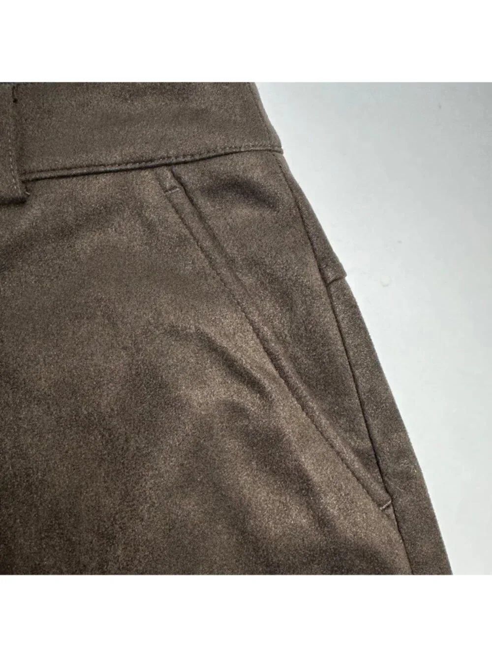 APT 9 Brown Faux Suede Mini Skirt Front Zipper Slash Pockets SZ S Y2K Cowgirl
